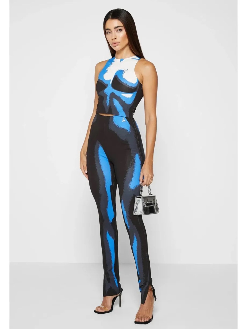 MANIERE DE VOIR BODY PRINT RACER TOP AND PANTS WHITE/BLUE